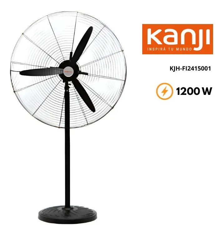 Ventilador Semi Industrial 24 Pulgadas 2en1 Pie Pared Kanji 60.96 Cm Negro Negro Metal 3