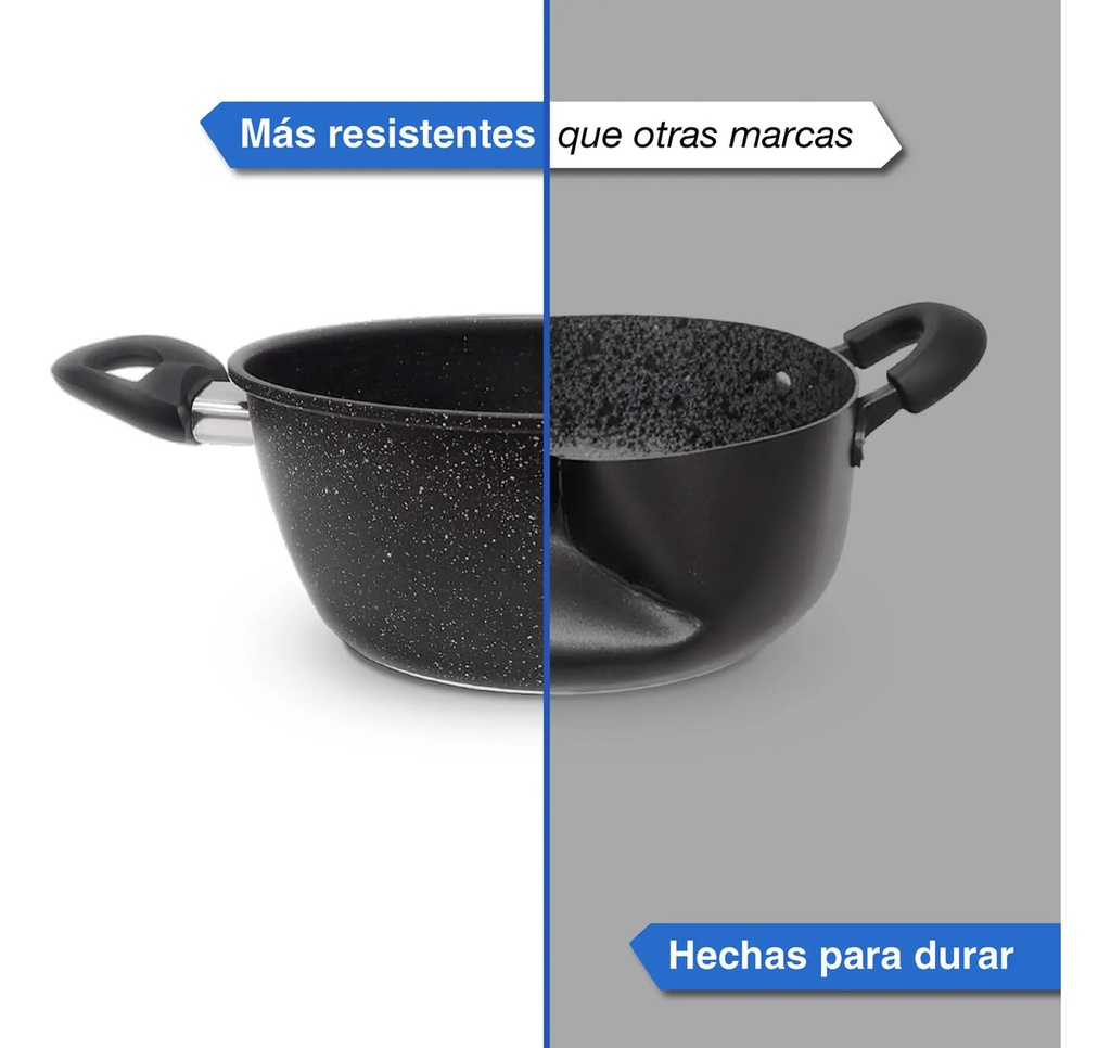Baterias De Cocina Kanji Gourmet 9 Piezas Antiadherente Mármol Negro