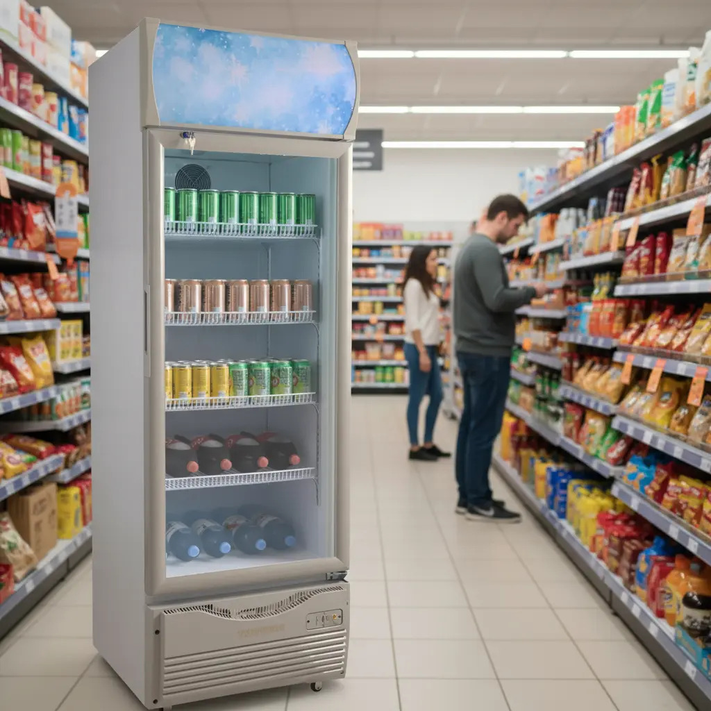 Heladera Exhibidora Telefunken De 330 L Con Puerta De Vidrio Y Ruedas Plateado