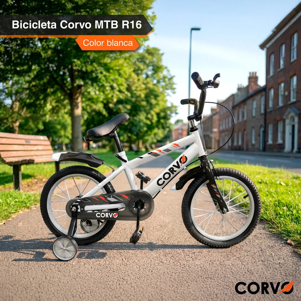 Bicicleta Infantil Corvo Rodado 16 Rueditas Acero Blanco 16  
