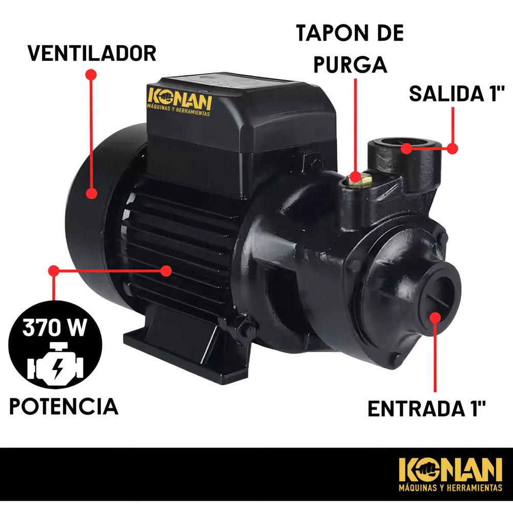 Bomba Periferica Konan 1/2hp Altura 28mts Caudal 28 L/min Negro 50 Hz Monofásica