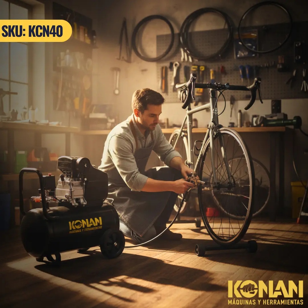 Compresor De Aire Con Kit Konan 40 Lts 2hp 8 Bar 135 L/min Doble Salida Manometro Monofasico Negro 50 Hz Monofásica