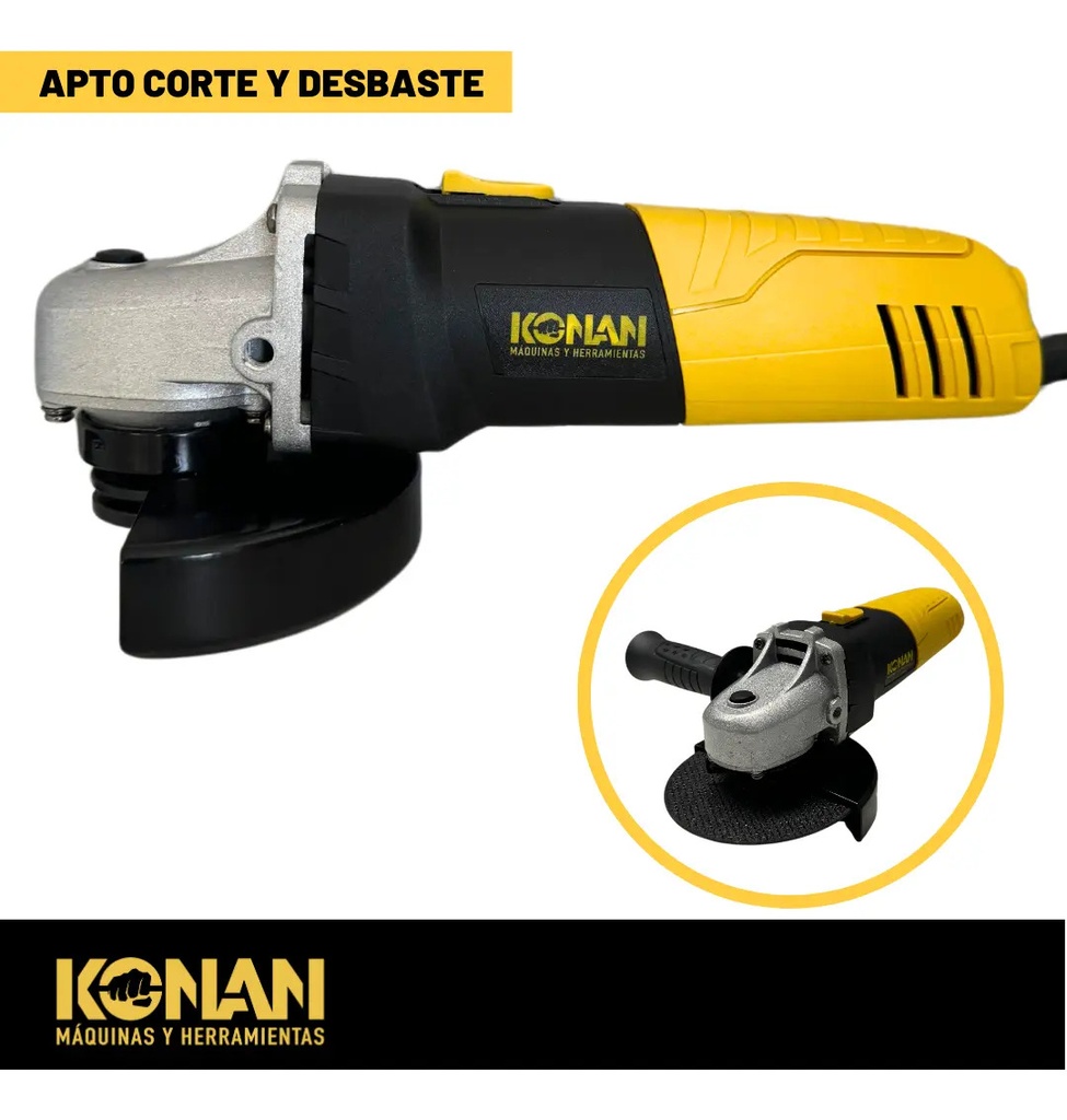 Amoladora Angular Konan 115mm 720w Corte Y Desbaste Eléctrica Amarillo Y Negro 50