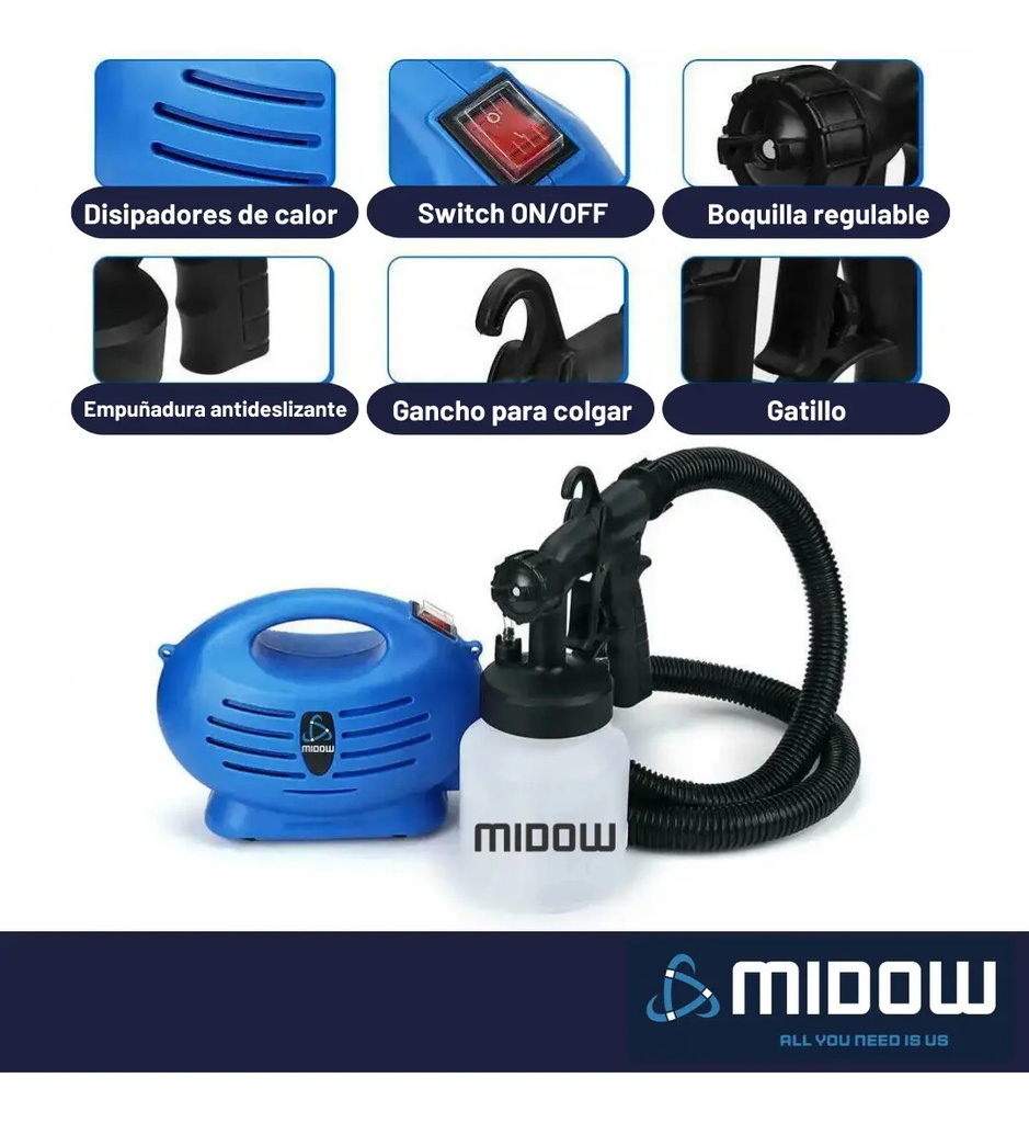 Equipo Pistola Para Pintar Latex Pintura Soplete Midow 650w