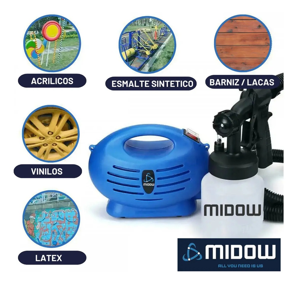 Equipo Pistola Para Pintar Latex Pintura Soplete Midow 650w