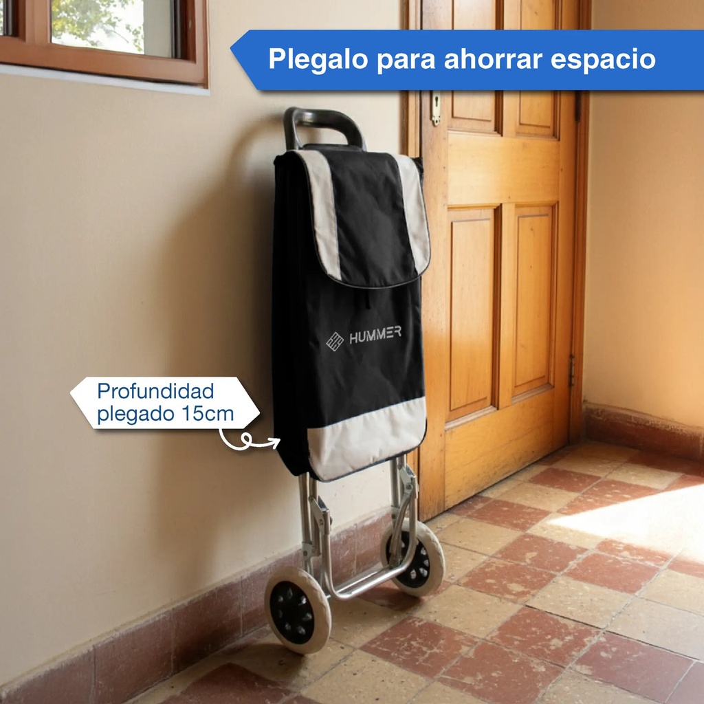 Changuito De Compras Reforzado 35 L Plegable Mercado Y Hogar Negro