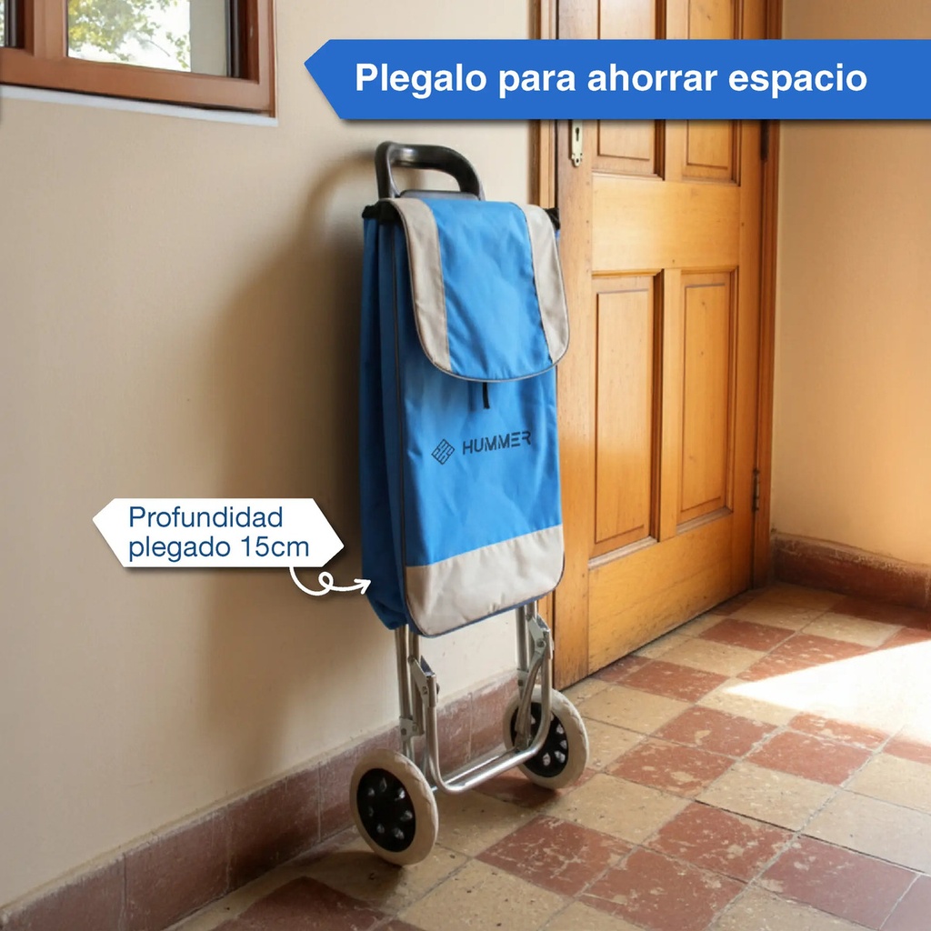 Changuito De Compras Reforzado 35 L Plegable Mercado Y Hogar Celeste