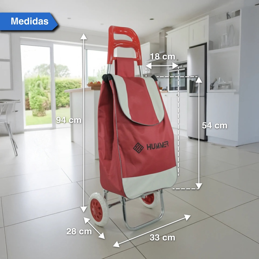 Changuito De Compras Reforzado 35 L Plegable Mercado Y Hogar Rojo
