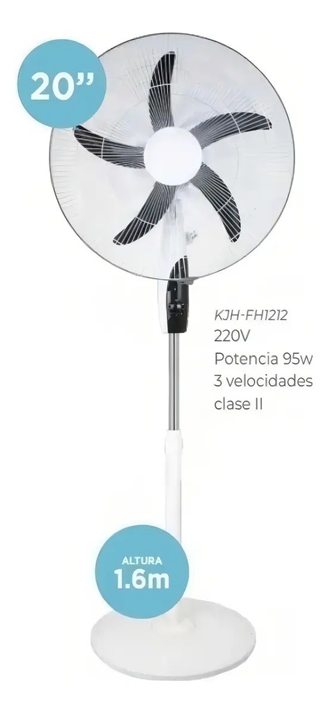 Ventilador De Pie Kanjihome Kjh-fh1212 De 20 Pulgadas 95w Color De La Estructura Blanco 50.8 Cm Negro Plástico 5