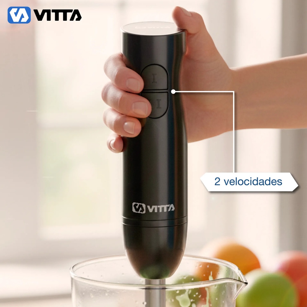 Minipimer Mixer Vitta 800w 2 Vel Acero Inoxidable Negra Negro