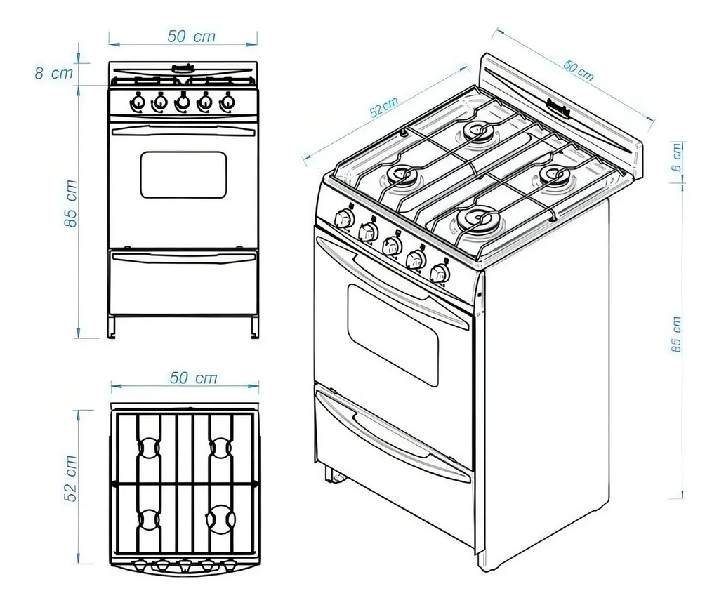 Cocina Escorial Palace Cristal Gas Envasado 51cm Blanco
