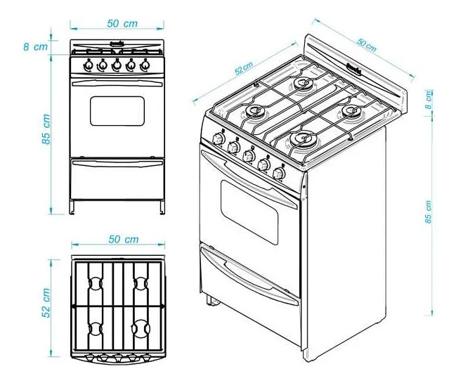 Cocina Escorial Palace Cristal Gas Envasado 51cm Negro