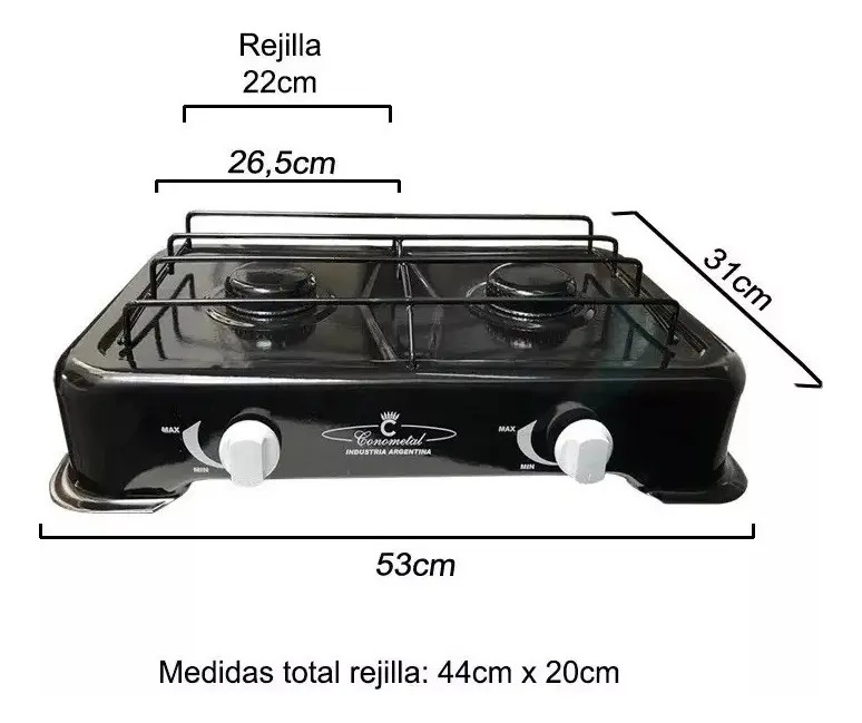 Anafe Cocina 2 Hornallas Enlozado - Gas Envasado. Negro