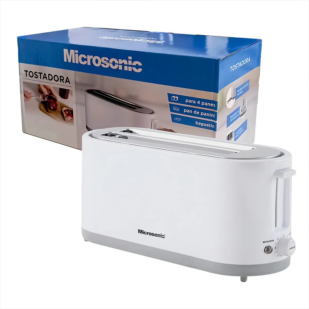 Tostadora Eléctrica Microsonic 4 Panes Rebanadas 7 Niveles Color Blanco