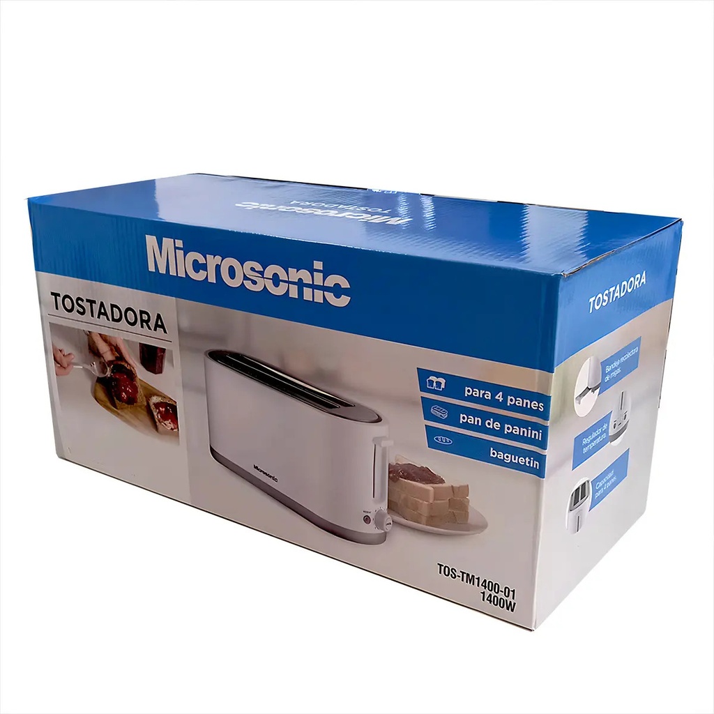 Tostadora Eléctrica Microsonic 4 Panes Rebanadas 7 Niveles Color Blanco