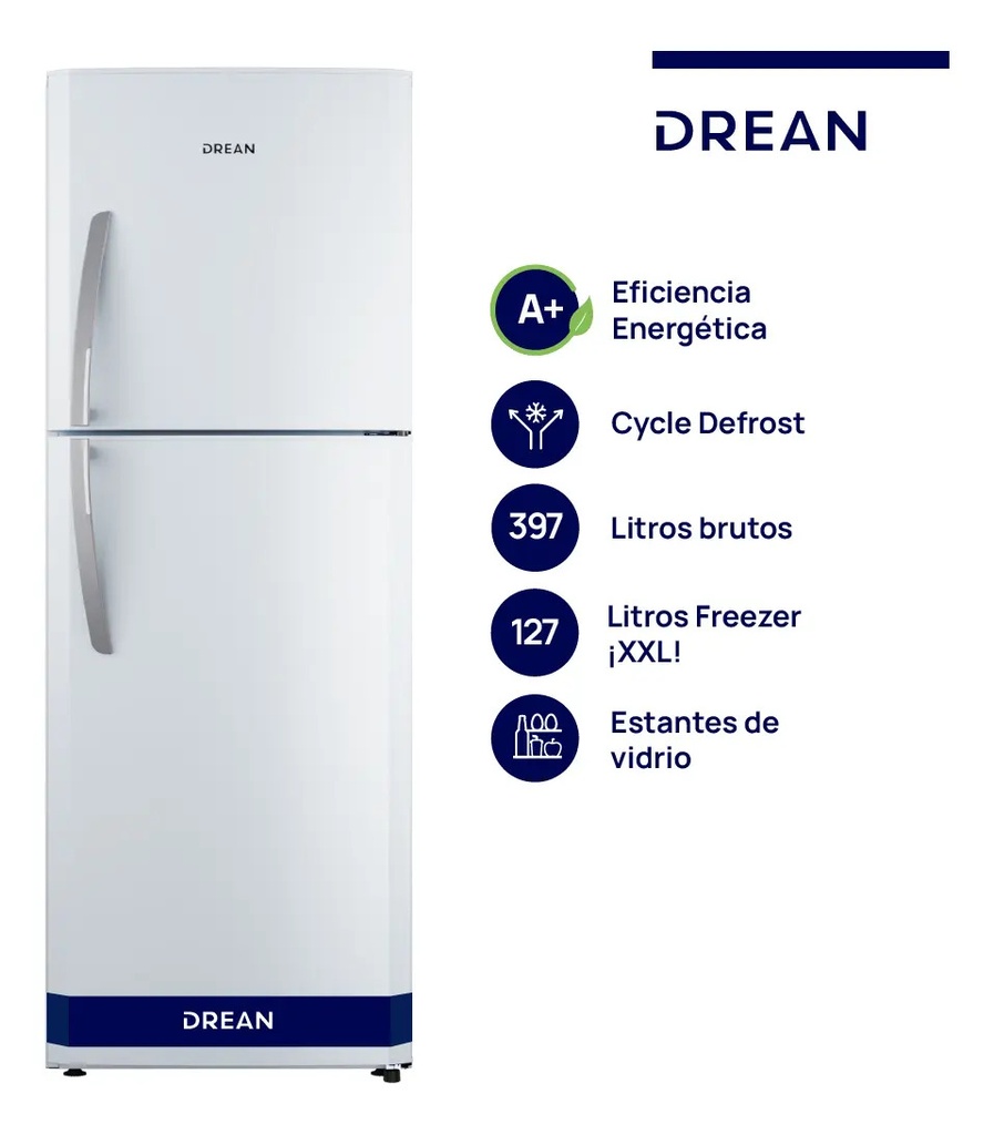 Heladera Con Freezer Cíclica 397 L Blanca Drean Hdr400f30b - Blanco