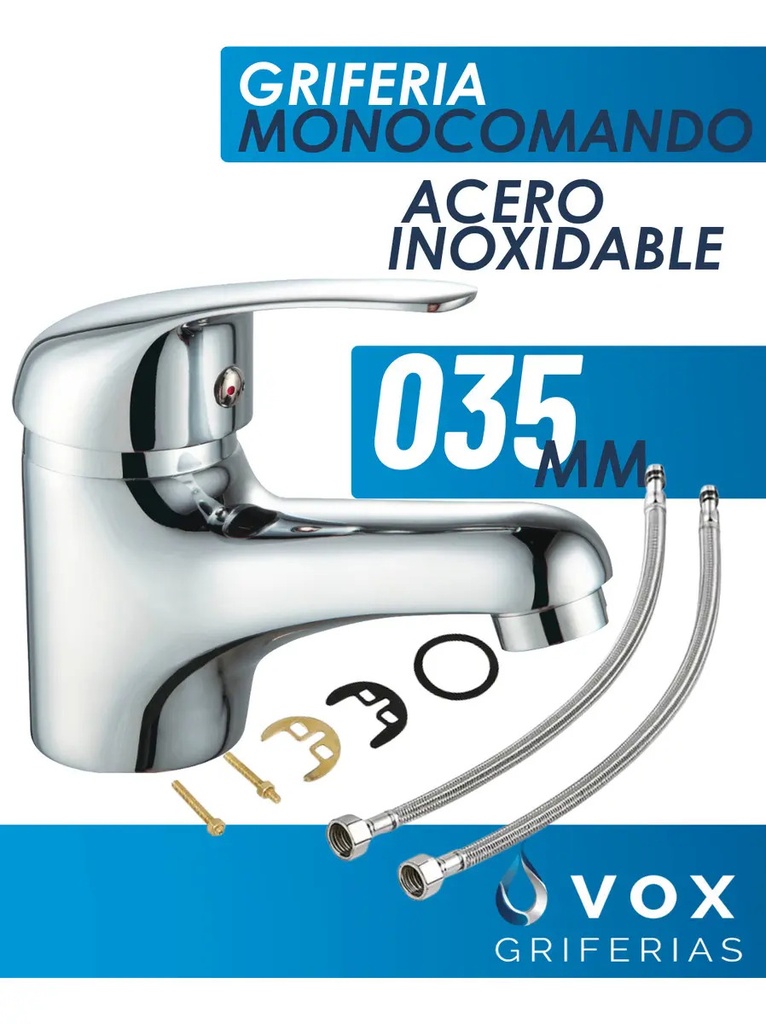 Griferia Monocomando Vox 035mm Acero Inox Cromado Vanitory Cromoda Cromado