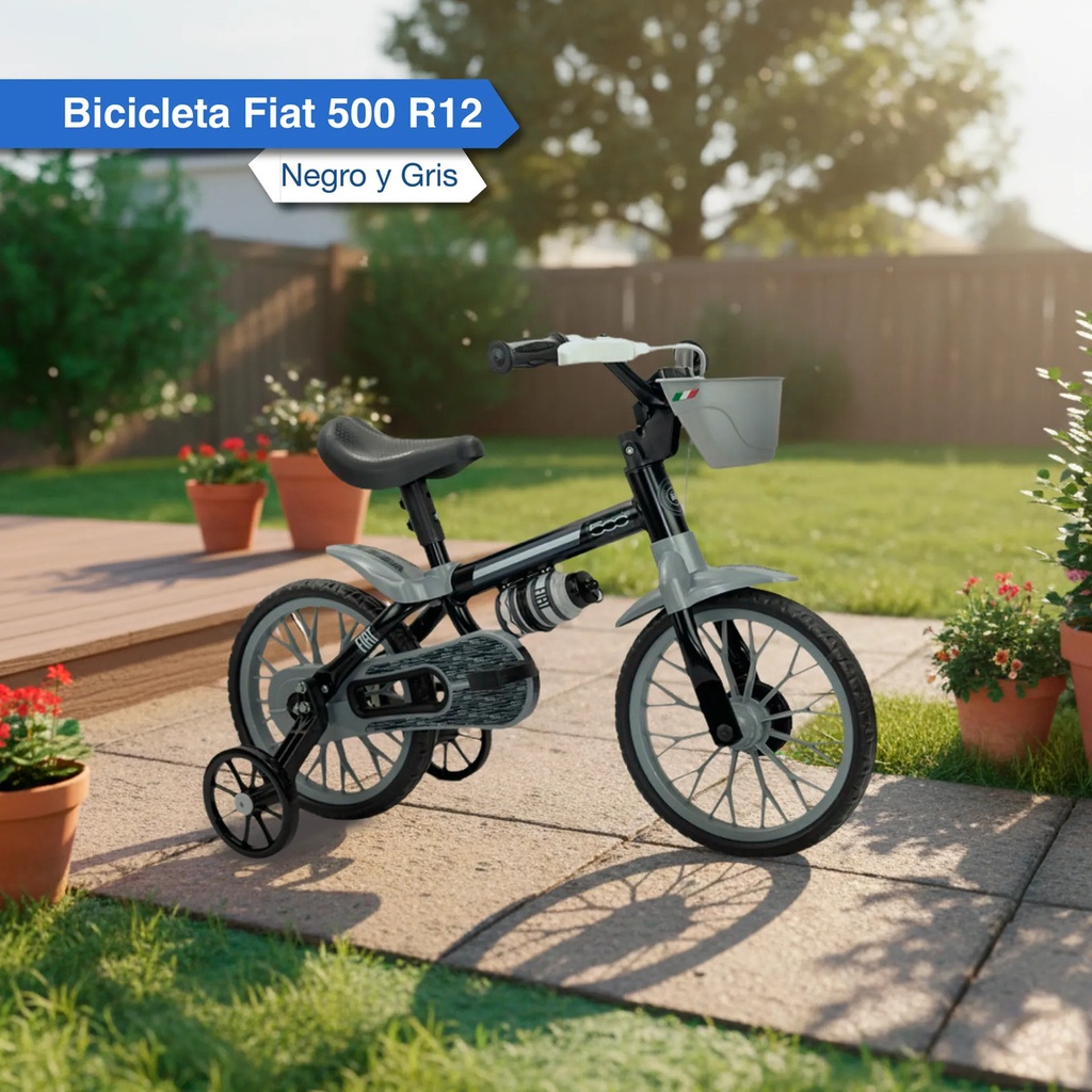 Bicicleta Rodado 12 Ruedas Goma Fiat 500 Con Cantimplora
