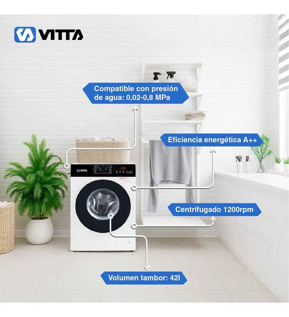Lavarropas Vitta Inverter 6kg Blanco 1200 Rpm Vit-wmcfsl Blanco