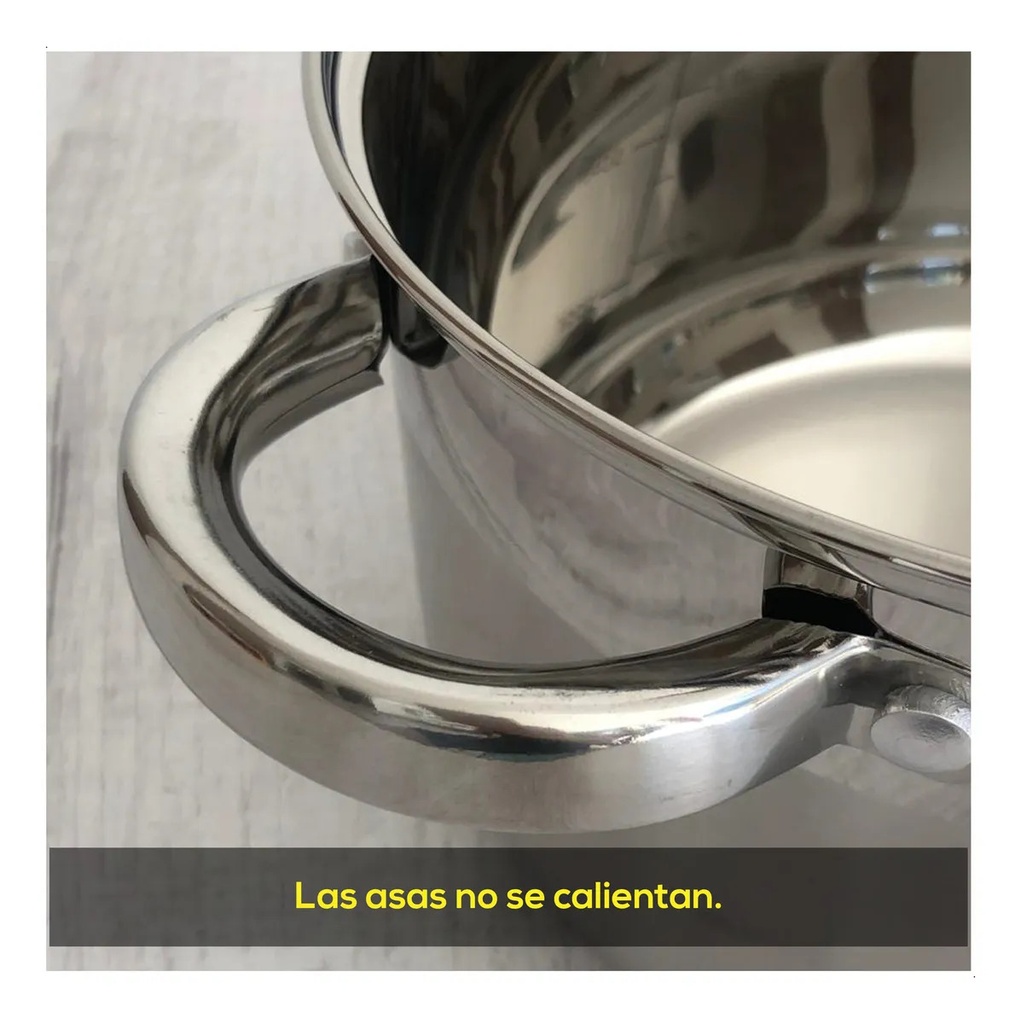 Cacerola Olla 24 Cm Acero Quintuple Fondo Inducción Plateado Plateado