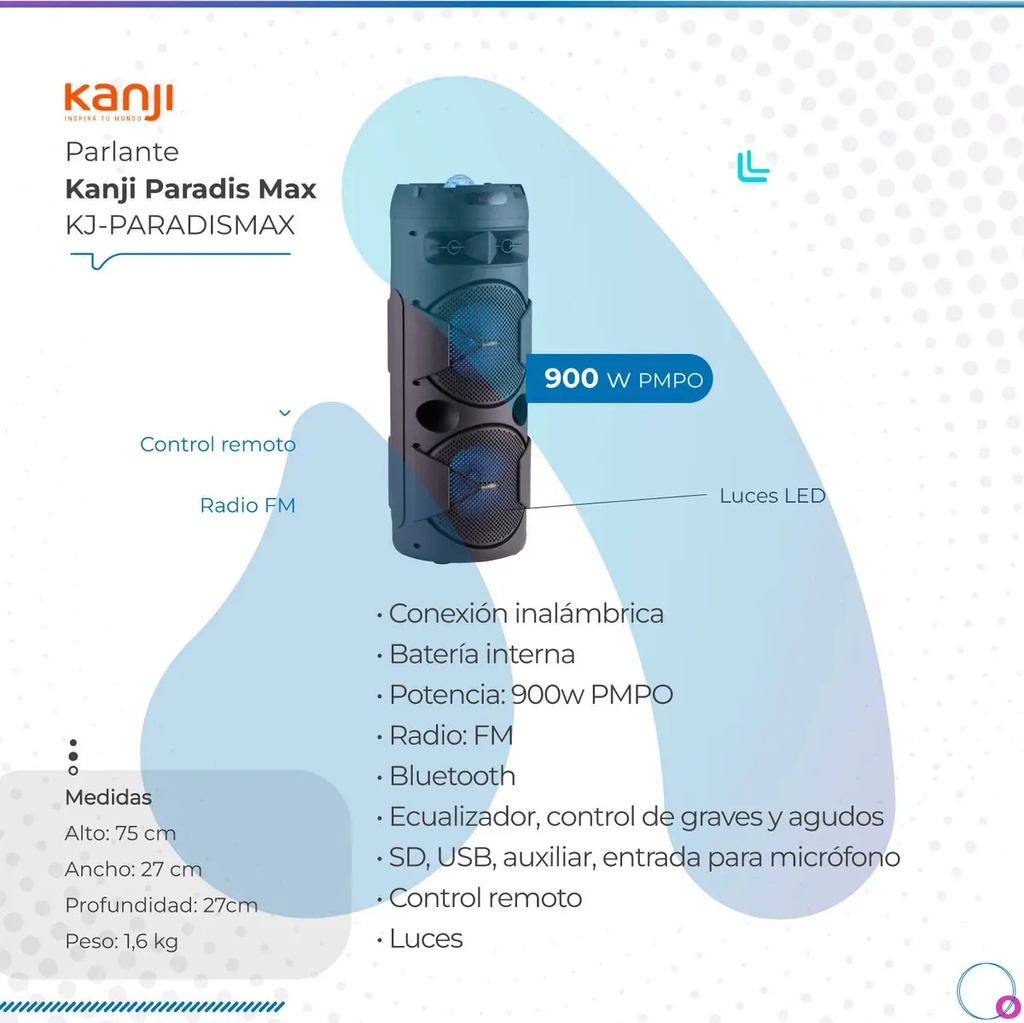 Parlante Torre Paradis Max 900w Con Bluetooth Luces Led Negro