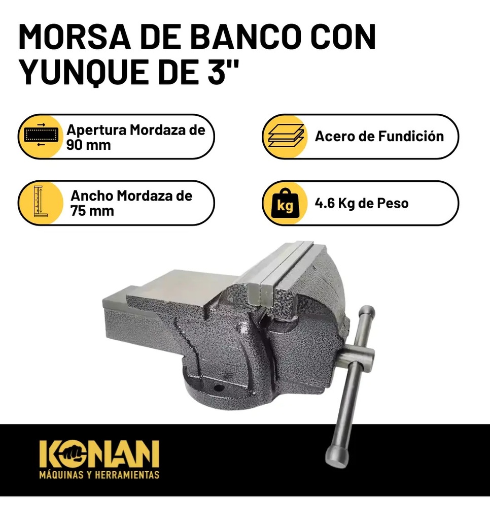 Morsa De Banco Konan Kmo/3 90x75mm Con Yunque Profesional Fija Gris