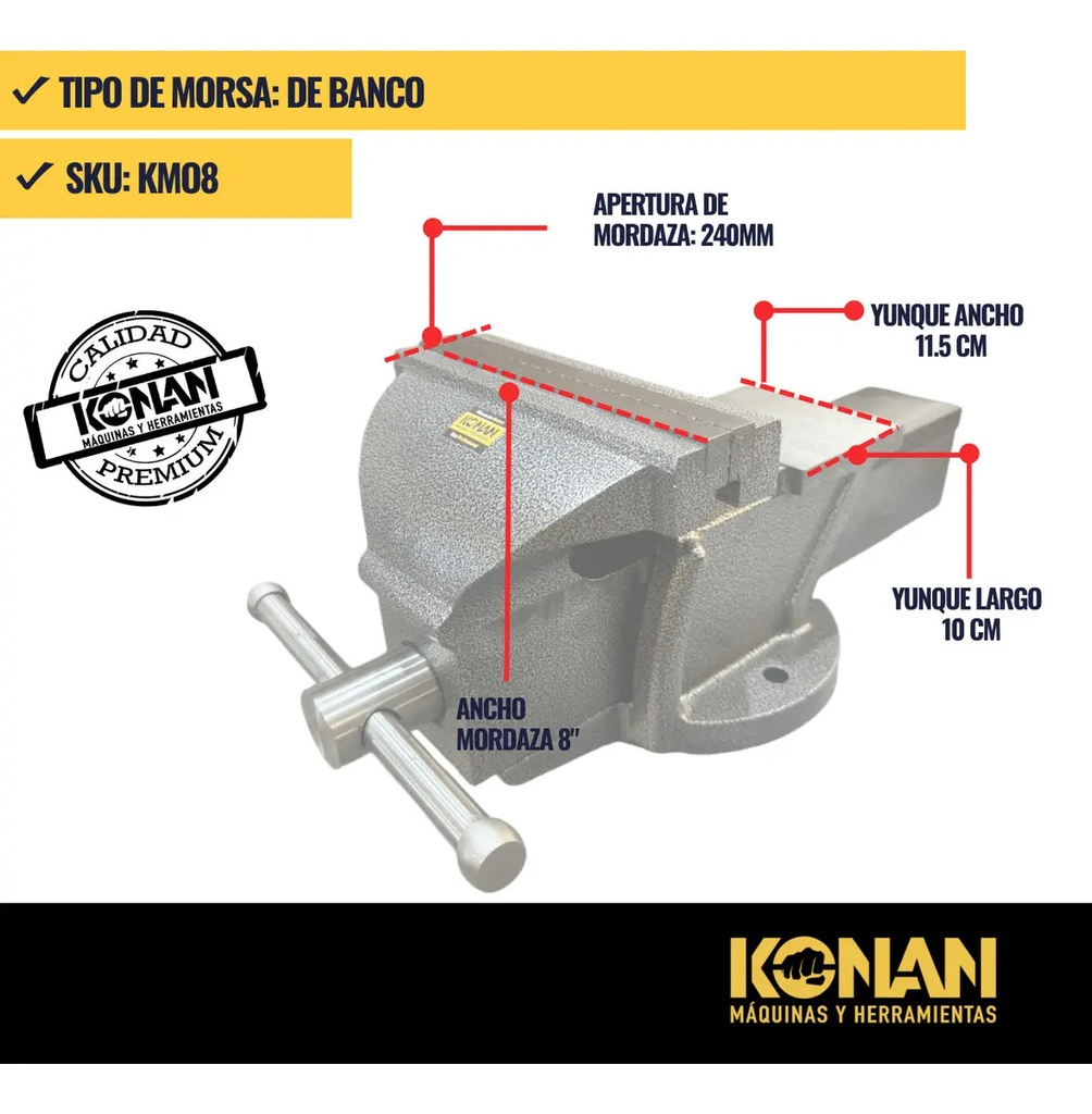 Morsa De Banco Konan Kmo/3 90x75mm Con Yunque Profesional Fija Gris