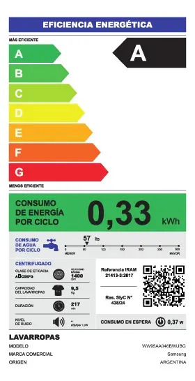 Lavarropas Automático Inverter Samsung Carga Frontal 9.5kg 1400rpm Blanco Ww95aa046bwubg