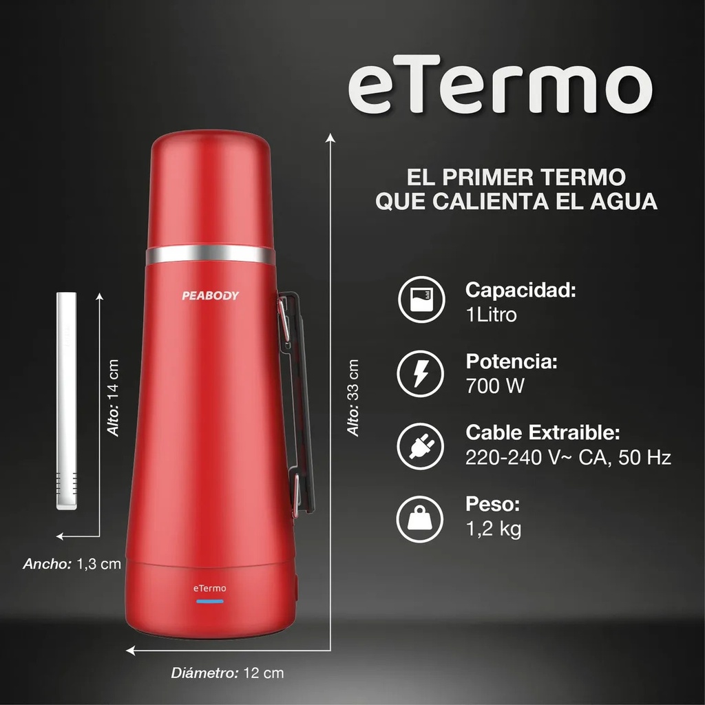 Termo Eléctrico Peabody Pe-eta1001r Rojo Dos En Uno 1lt