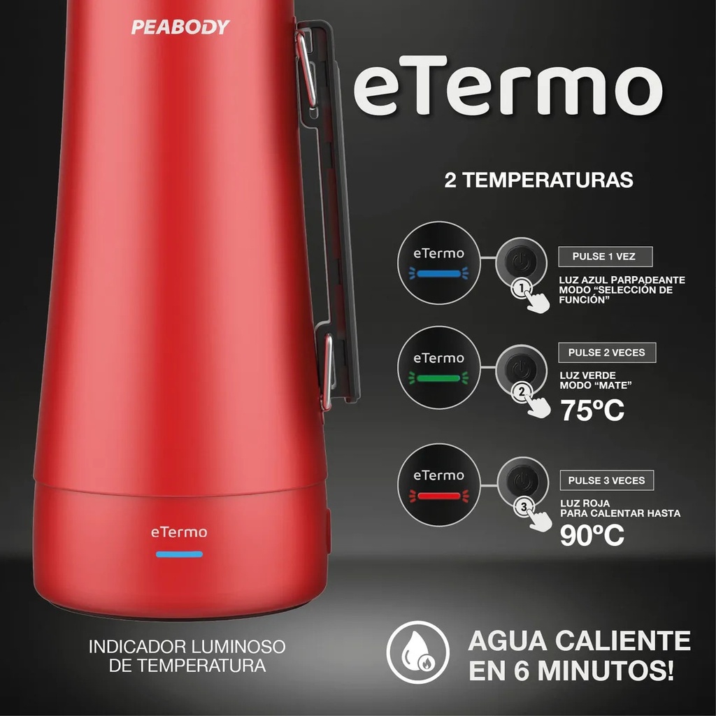 Termo Eléctrico Peabody Pe-eta1001r Rojo Dos En Uno 1lt