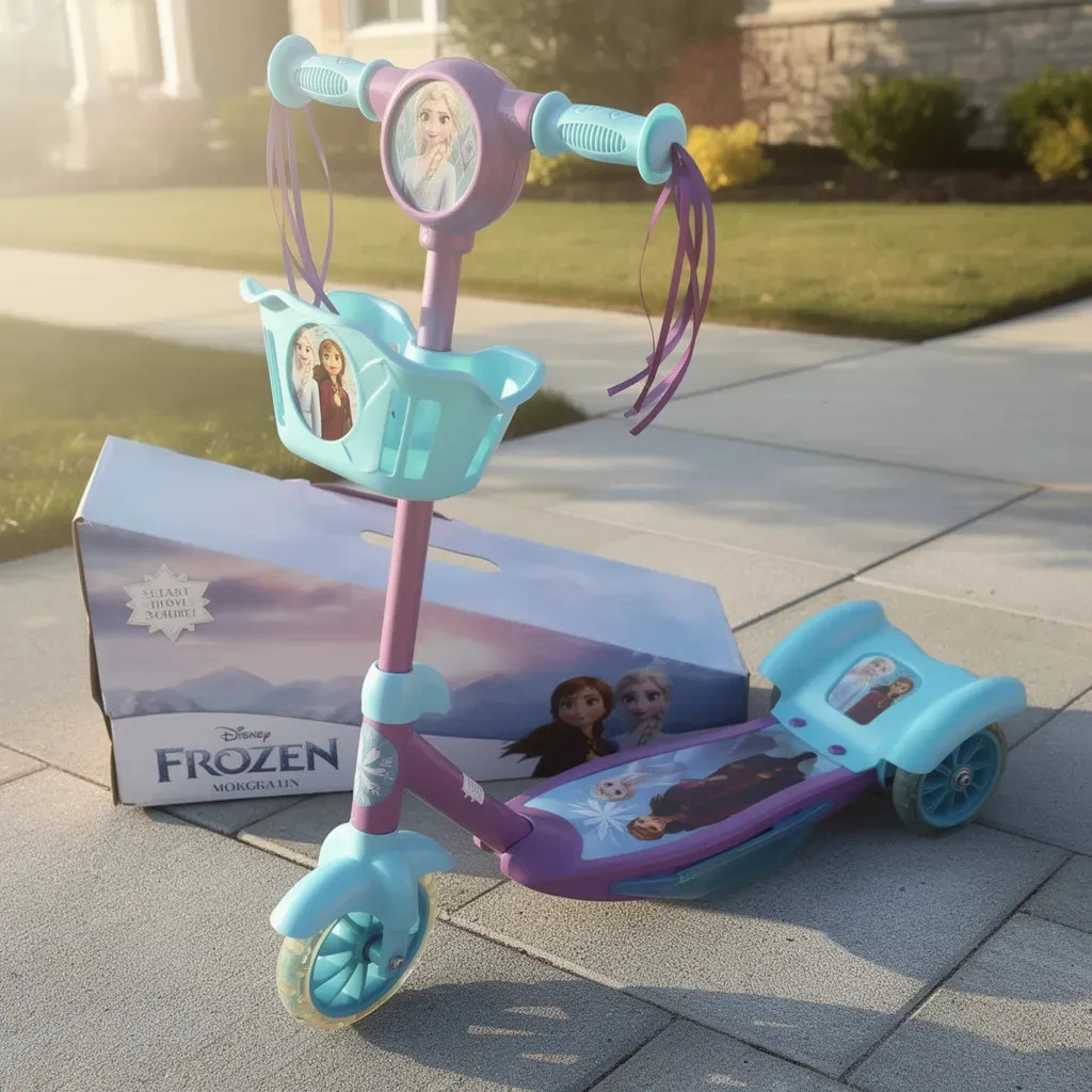Monopatin 3 Ruedas Frozen Disney C/ Canasto Luz Y Sonido Color Celeste Y Violeta