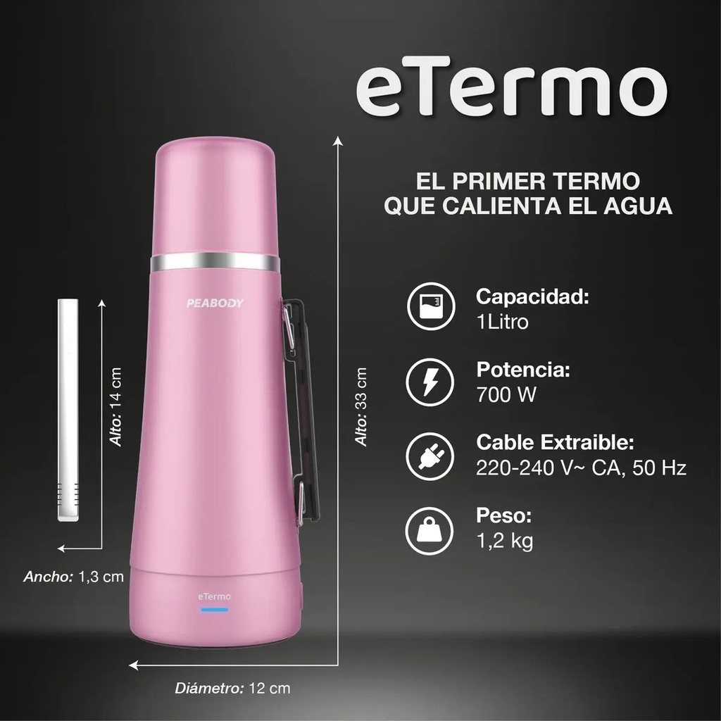 Termo Peabody Etermo Pe-et1001p De Acero Inoxidable 1l Rosa