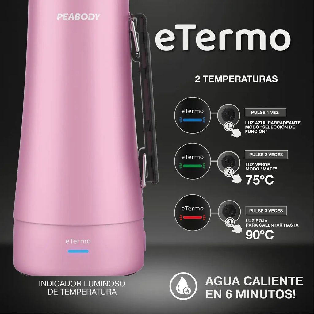 Termo Peabody Etermo Pe-et1001p De Acero Inoxidable 1l Rosa