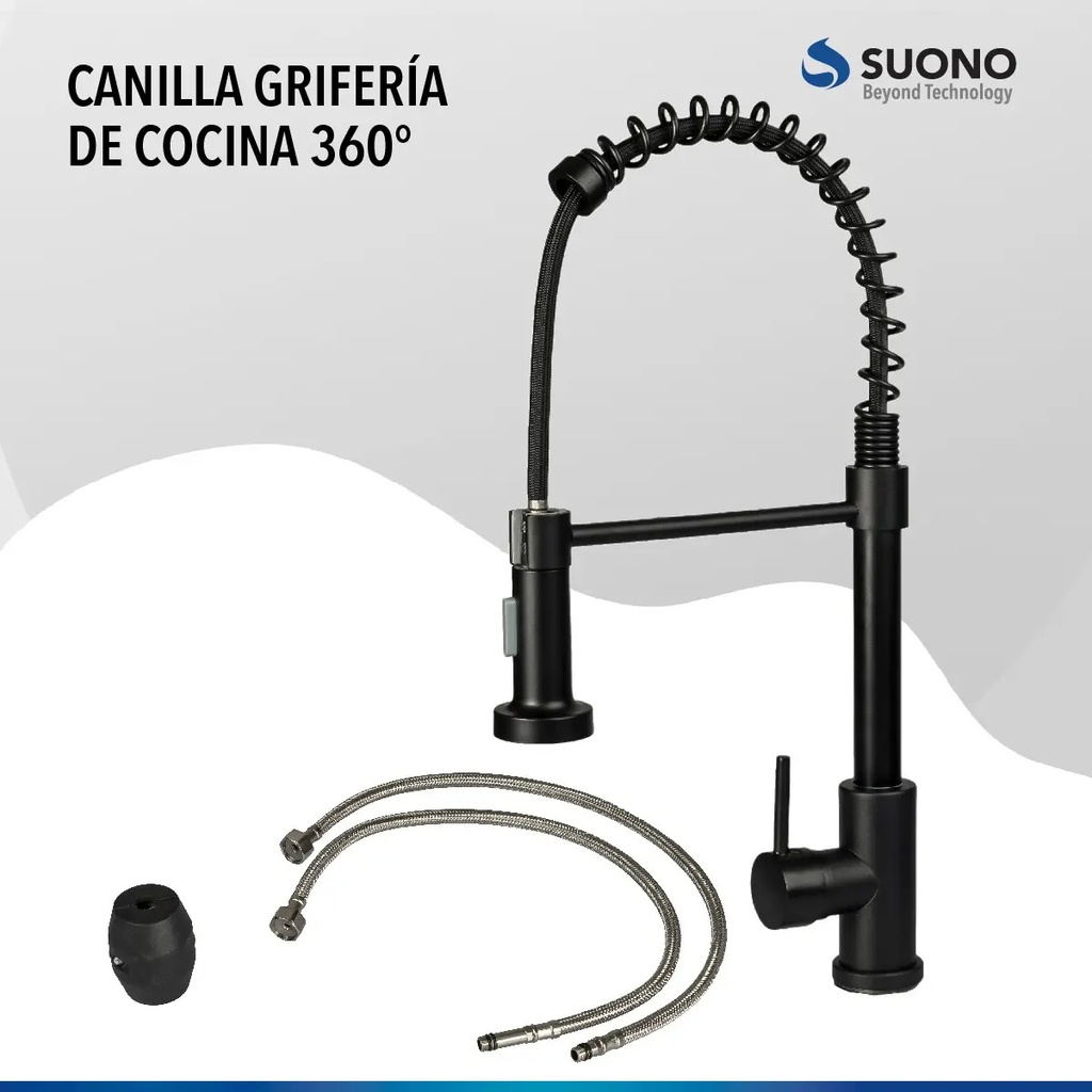 Canilla Grifería Monocomando De Cocina Giratorio 360° Color. Negro