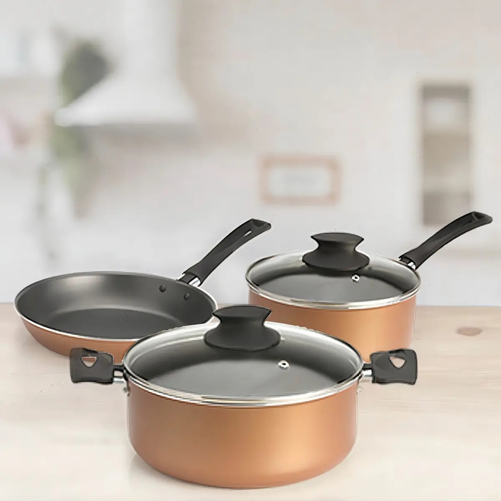 Batería De Cocina Set De Ollas + Sartén 3 Piezas Jovifel Color Dorado