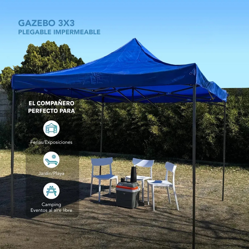 Gazebo Reforzado 3x3 Mts Plegable Autoarmable Microsonic Azul