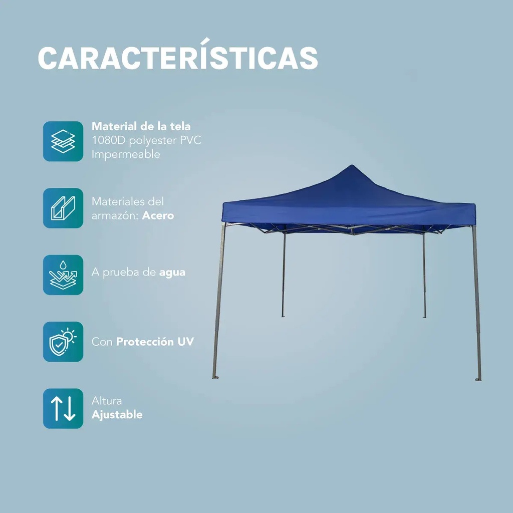 Gazebo Reforzado 3x3 Mts Plegable Autoarmable Microsonic Azul