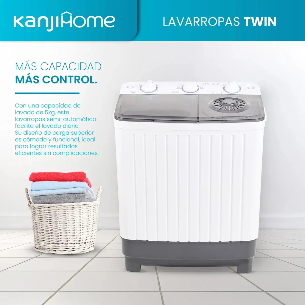 Lavasecarropas Semiautomático Kanji Twin Lava & Seca 5kg Con Bomba De Extracción Xpb55-655sp Blanco