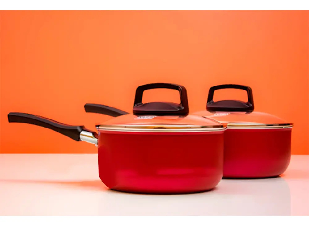 Batería Cocina Olla Cacerola Teflón Safira 7p Mta Ct Rojo