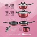 Batería Cocina Olla Cacerola Teflón Safira 7p Mta Ct Rojo