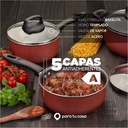 Batería Cocina Olla Cacerola Teflón Safira 7p Mta Ct Rojo
