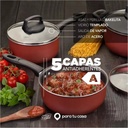 Batería Cocina Olla Cacerola Teflón Safira 7p Mta Ct Rojo