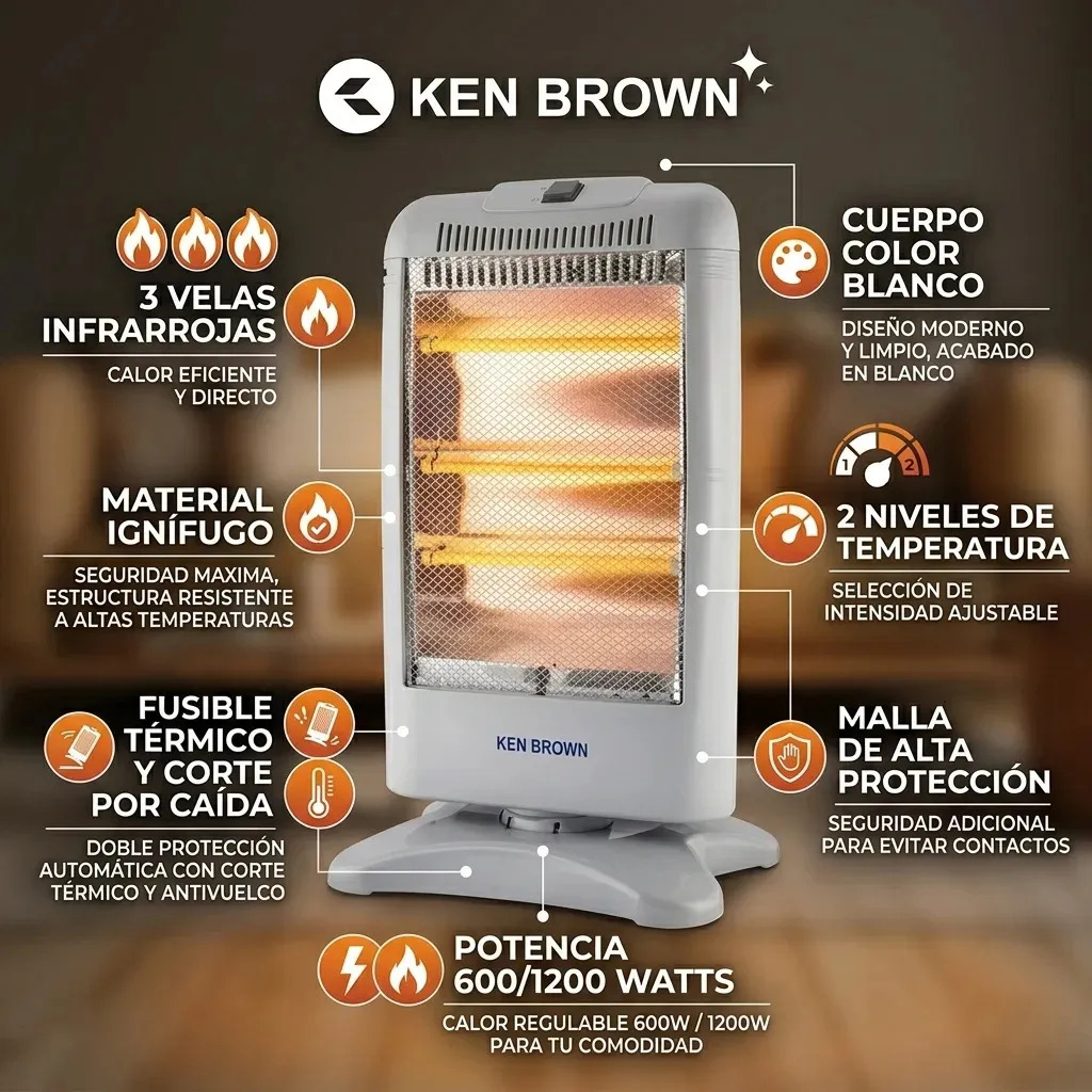 Calefactor KEN BROWN 3 Velas 1200 Watts (KB-2001)