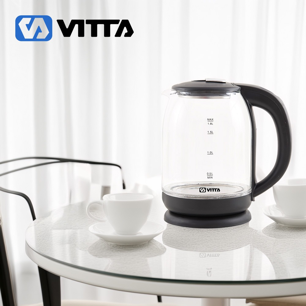 Pava Electrica Vitta Hervidora Vidrio 1,8l 1500w Corte Auto. Negro