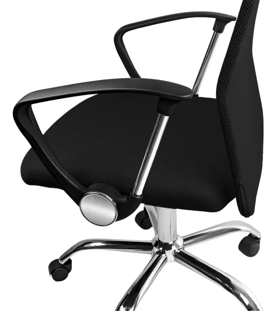 Silla De Oficina Mesh Eco Espaldo Alto Soporte Lumbar - Negro - Cuero Sintético/mesh