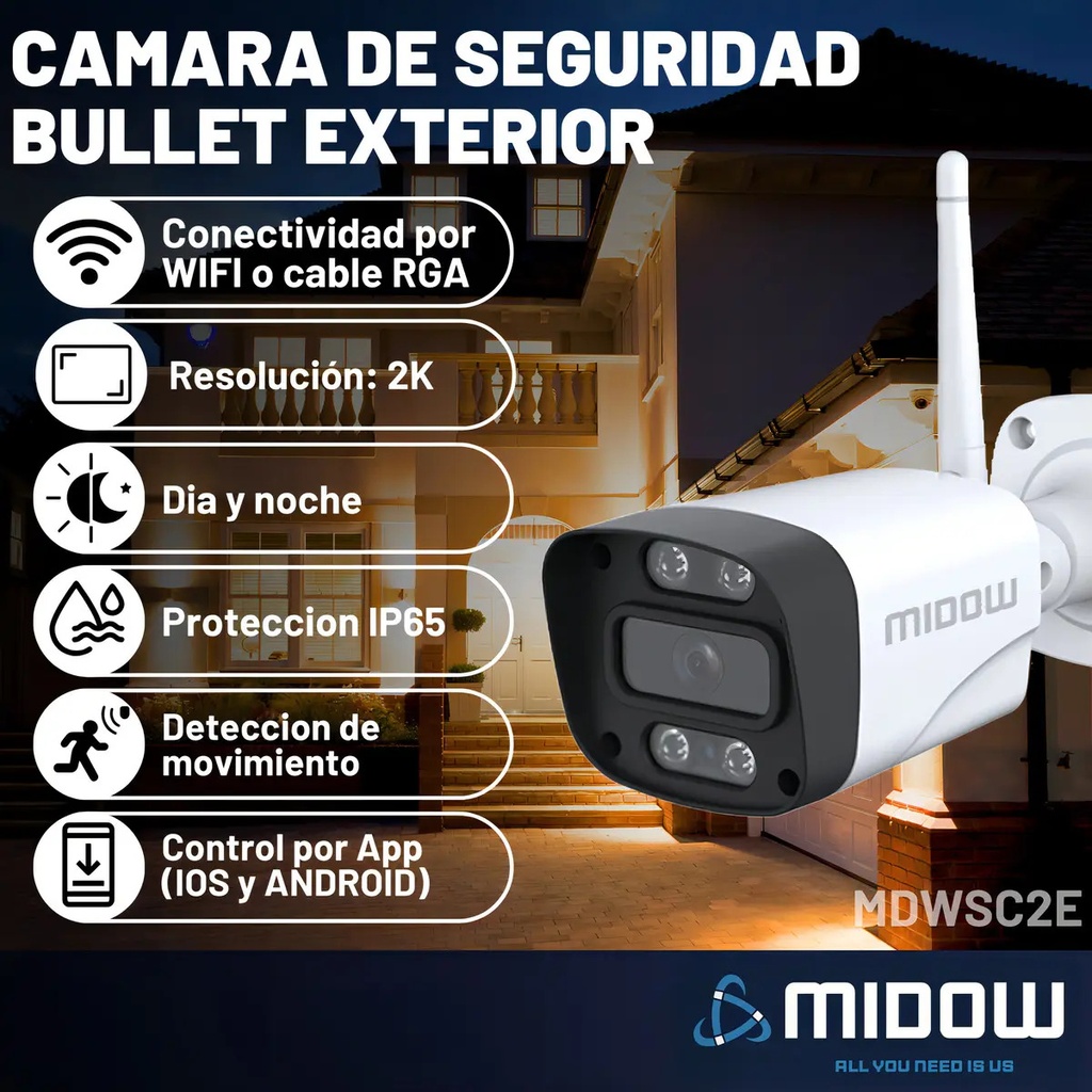 Camara Midow Exterior IP 2K WIFI BULLET (MDWSC1E)
