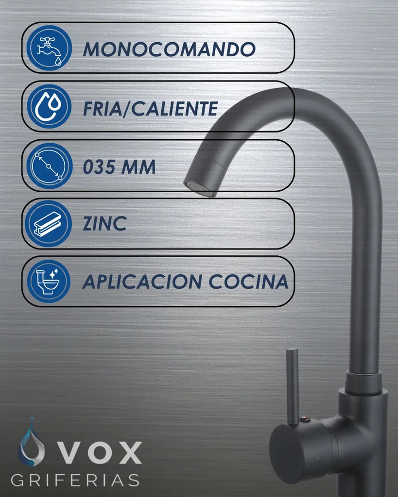 Griferia Cocina Monoco Al Ø35 Negro Redond (V25605)