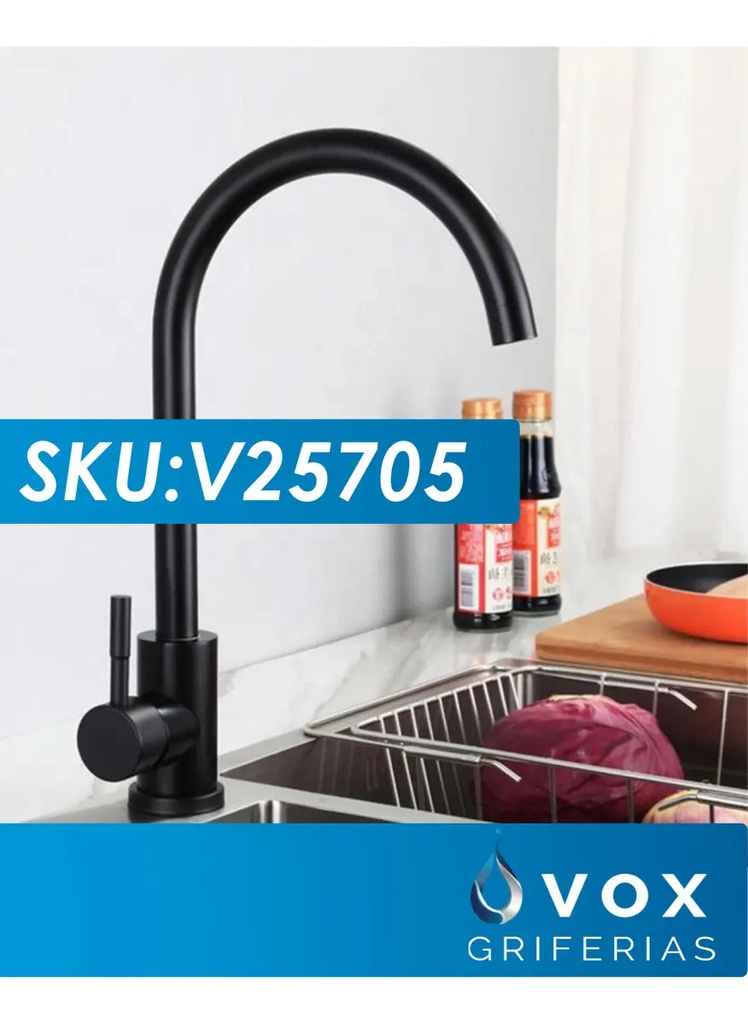 Griferia Cocina Monoco Al Ø35 Negro Redond (V25605)