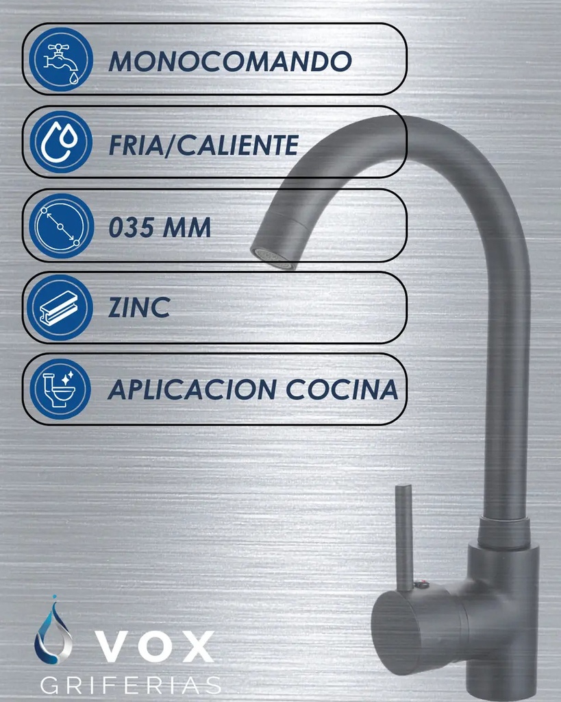 Grifería Cocina Monoco Ø35 Negro IC06012697V (V25705)