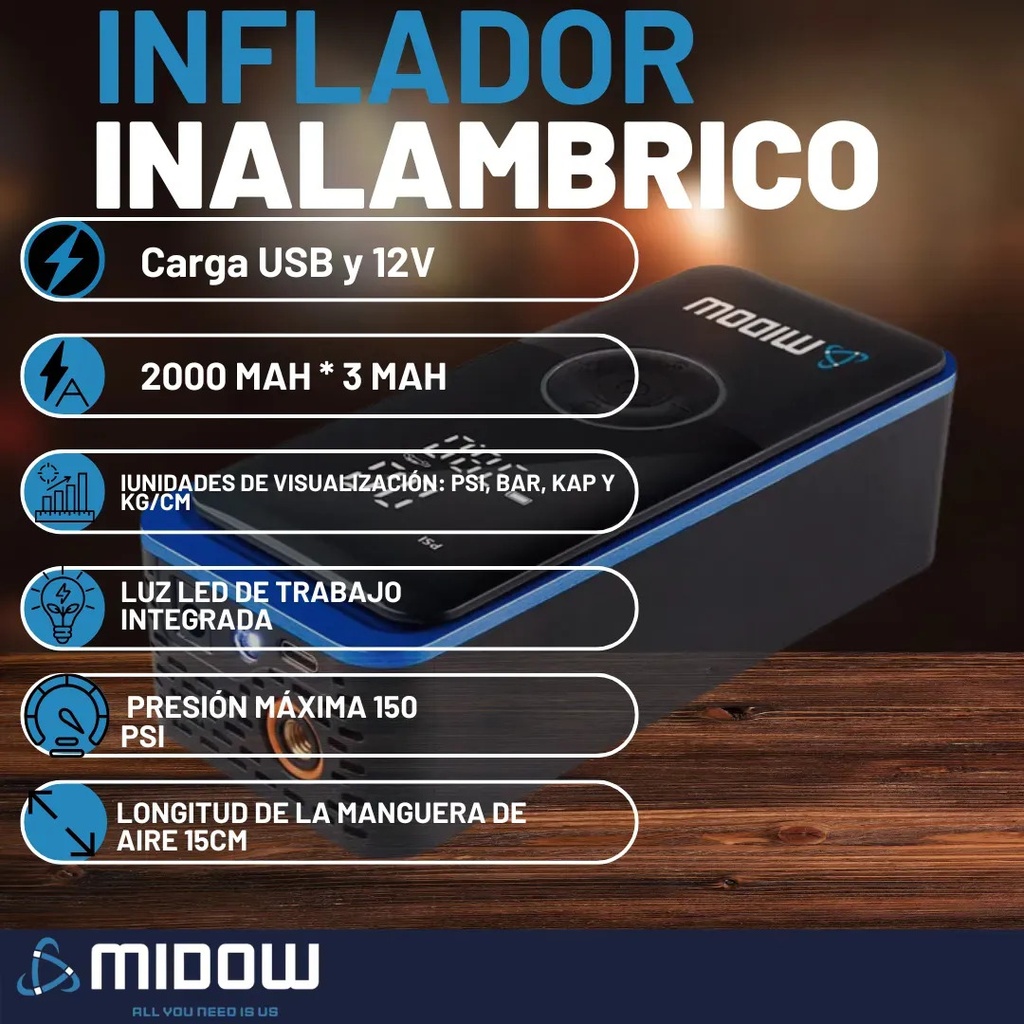 Inflador MIDOW Portatil (MDWIF150)